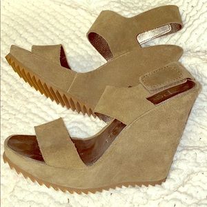 Olive green suede platforms